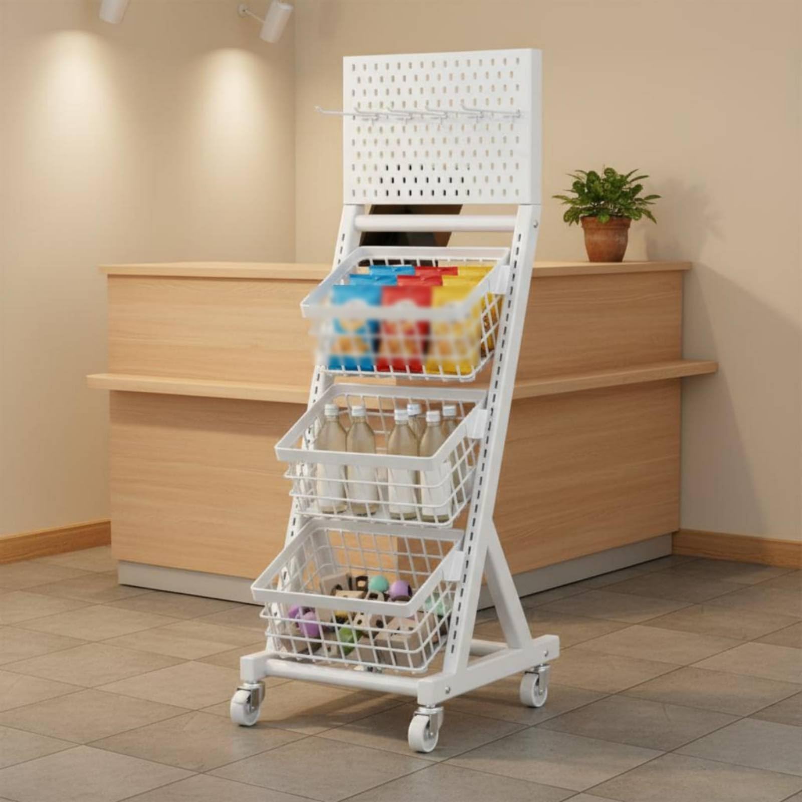 Baoblaze Estantería de Exhibición Estante, Negro, Fila Única, 3 Cestas, 3 Niveles