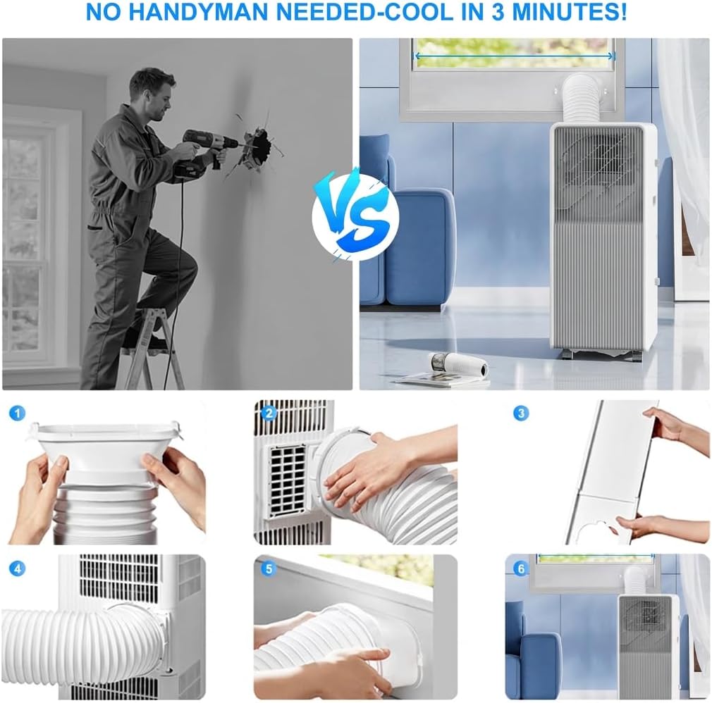14,000 BTU Portable Air Conditioners for Rooms Up To 700 Sq.Ft. Portable AC, Dehumidifier, 24H Timer, Sleep Mode & Water level indication, Remote Control & Window Kit, White & Grey