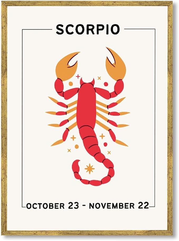 Framed Scorpio Zodiac Poster Canvas Print Art Boho Wall Art Painting Trendy PicturesElegant Wall Decor for Living Room Dorm Room Art Print Decoration (Gold Framed,12L x16W)