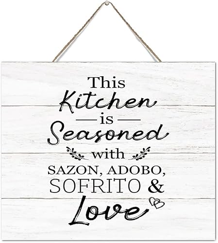 Miniatura 2 de Letreros de madera de cocina puertorriqueña española con texto en inglés This Kitchen Is Seasoned with Sazon, Adobo, Sofrito & Love La Cocina