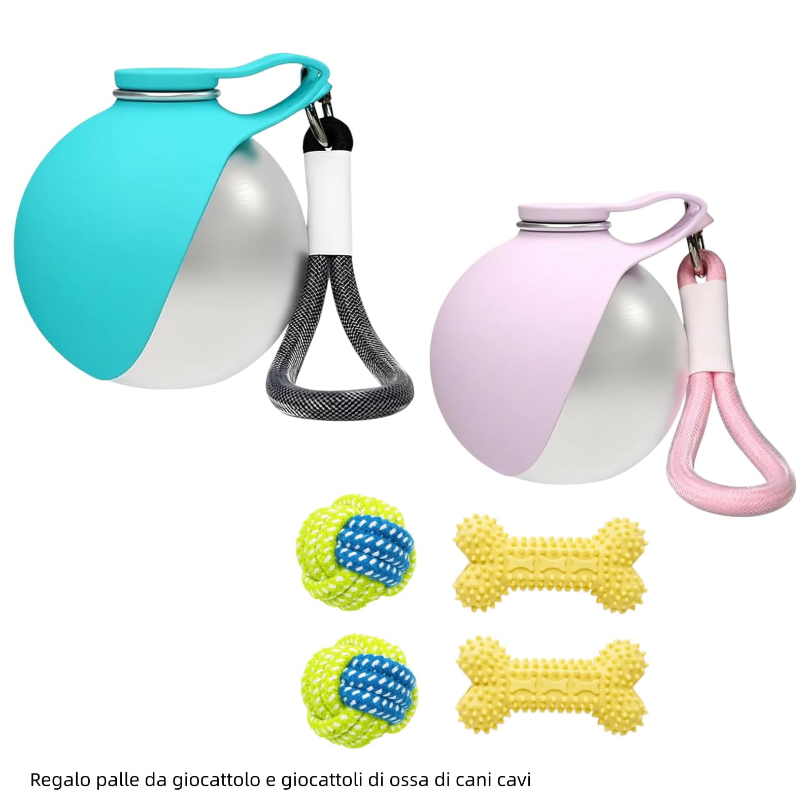 Borraccia Cane, Bottiglia Portatile (285 Ml), Per Cani E Gatti, Distributore D'Acqua Anti-Goccia Con Ciotola Pieghevole In Silicone, Ideale Per Passeggiate Ed Escursioni All'Aperto (blu e rosa(2PCS))