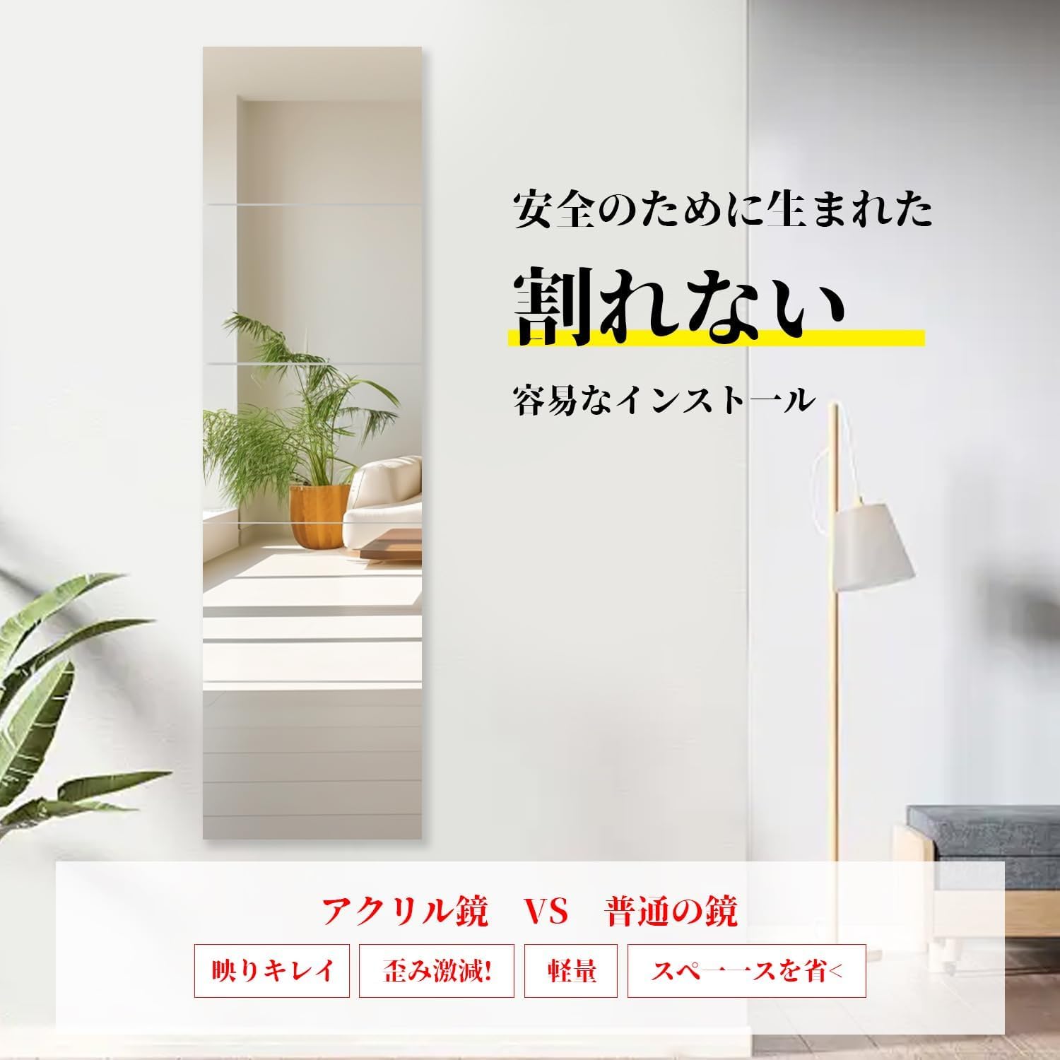 Amazon.co.jp: どこでも貼れる割れない鏡 全身鏡 姿見鏡 30×30cm 鏡