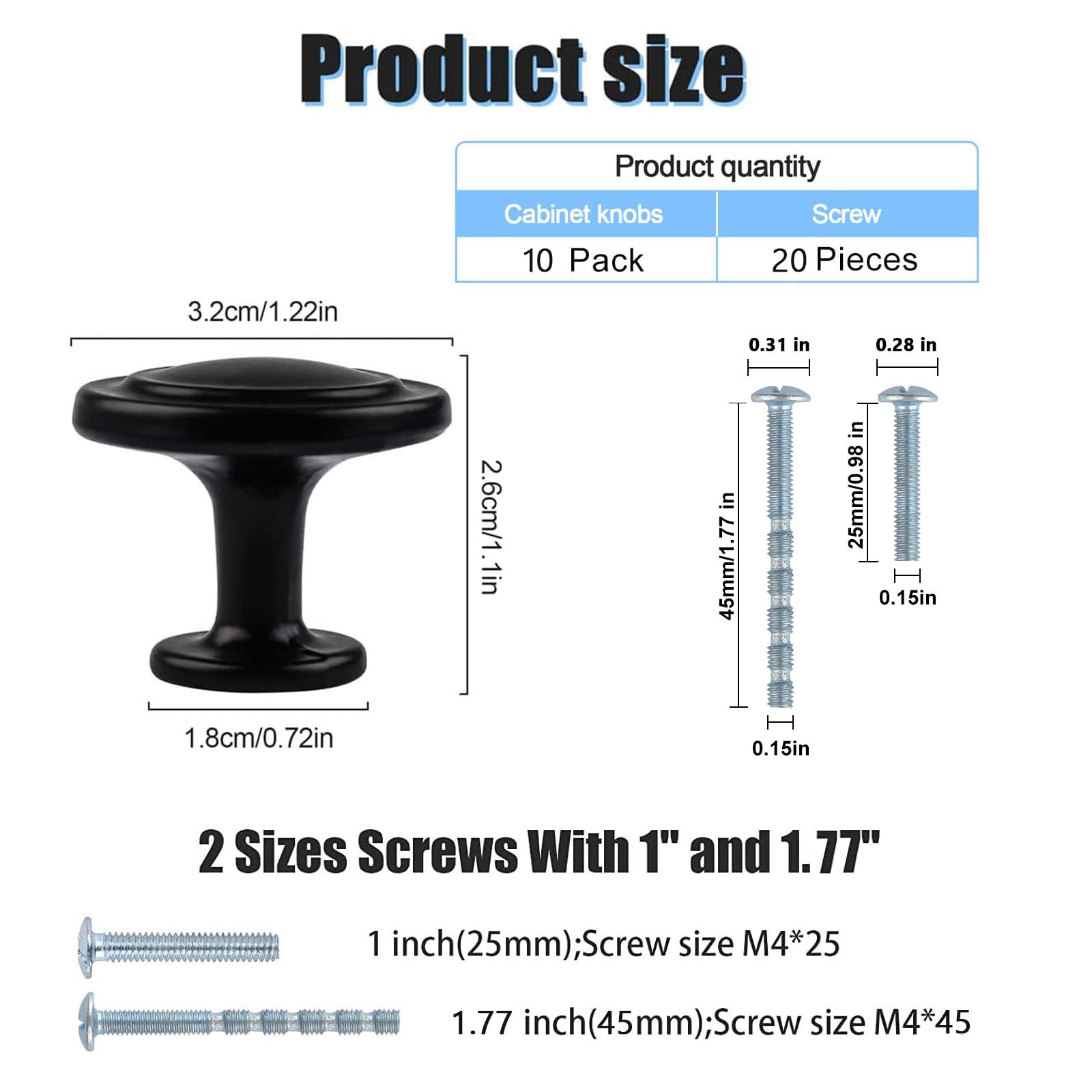 Kalolary Black Kitchen Cabinet Knobs 1-1/4 Inch Round Drawer Handles Single Hole Cabinet Knobs for Dresser Drawers Bathroom Cabinet Hardware - Image 3