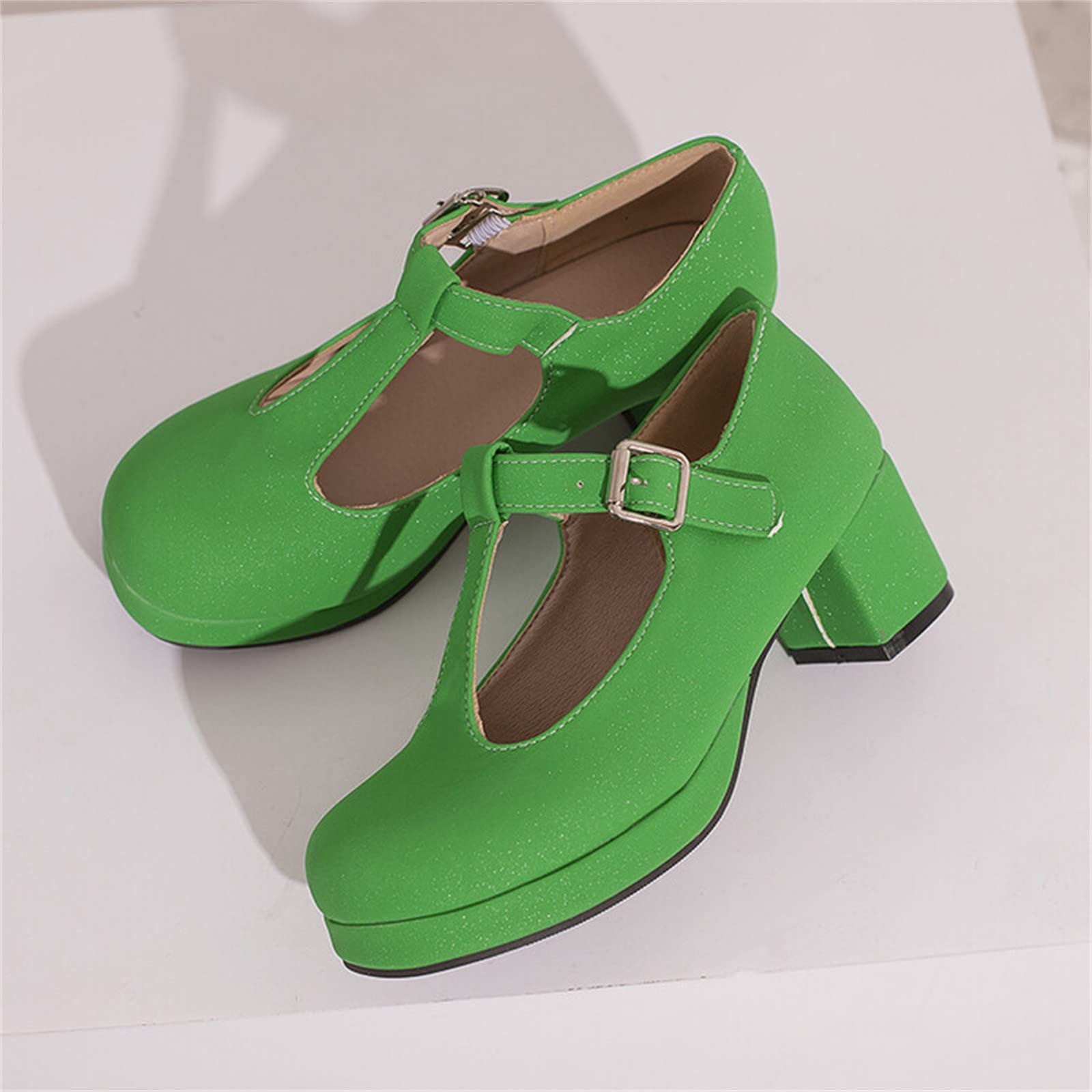 Generisch Scarpe da donna con plateau con tacco a blocco, sandali con fibbia, per cosplay, con tacchi alti, Mary Jane, scarpe rotonde in pizzo, eleganti scarpe con tacco slip-on
