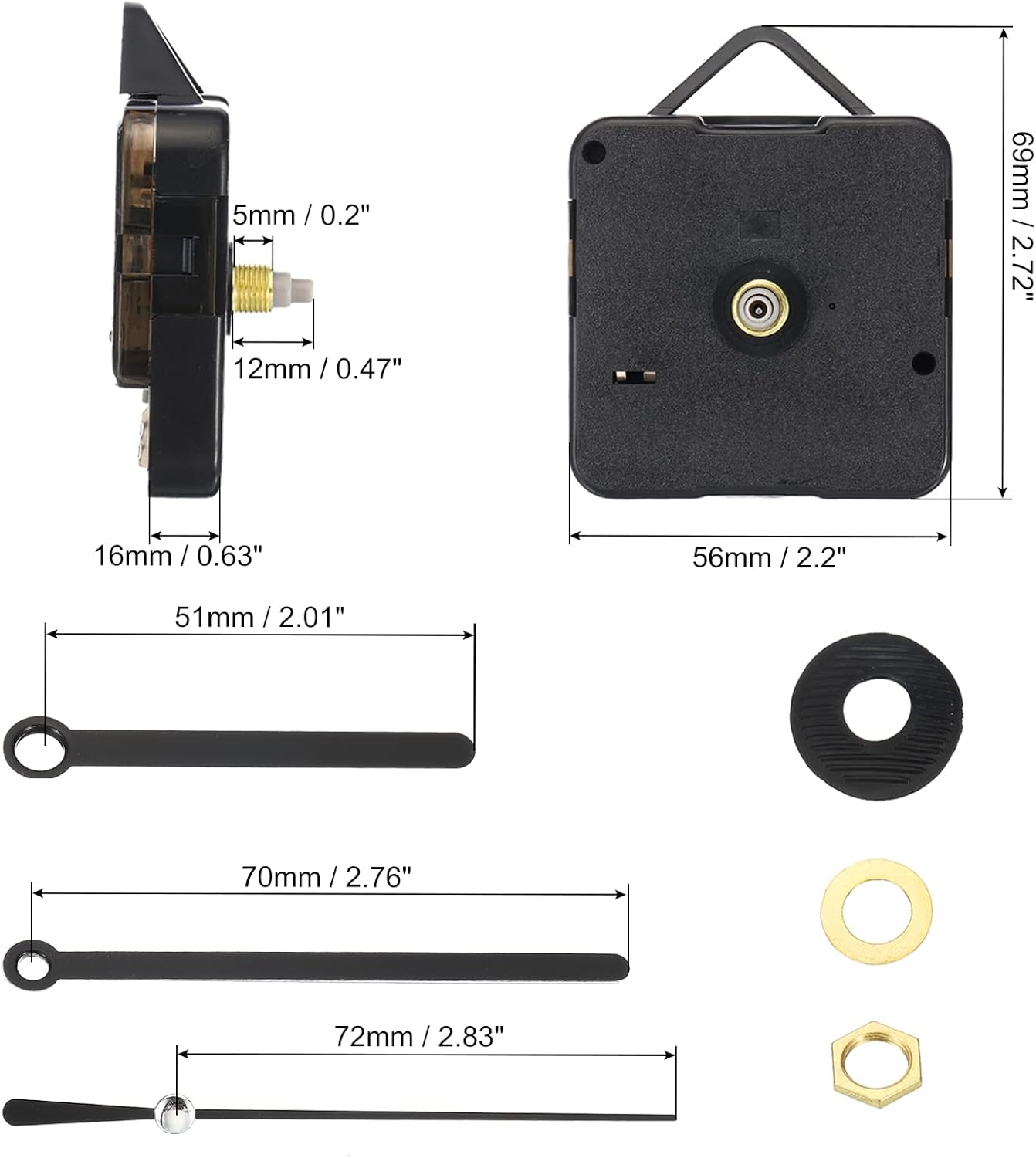 PATIKIL Clock Mechanism Replacement, 1 Set Quartz Clock Mechanism Battery Operated DIY Hanging Wall Clock Hands Motor Movement Kit Repair Parts, Black