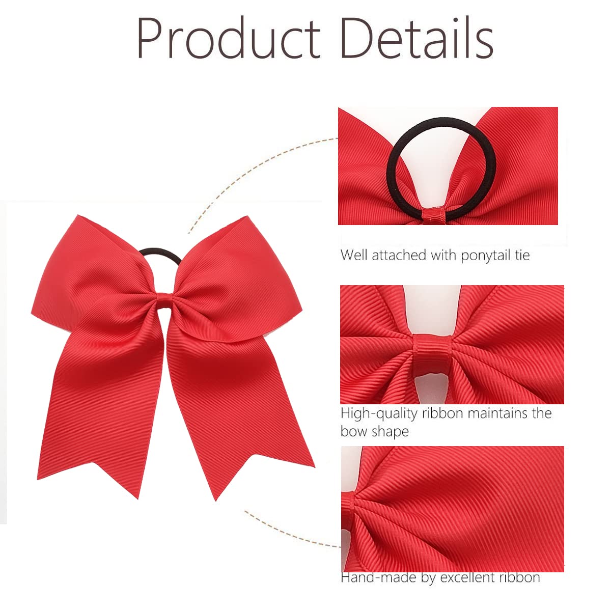 20pcs 8" Large Red Cheer Bows for Girls, Hand-made Grosgrain Ribbon Hair Accessories for Teen Girls Softball Cheerleader Sports (red2 (Pack of 20))