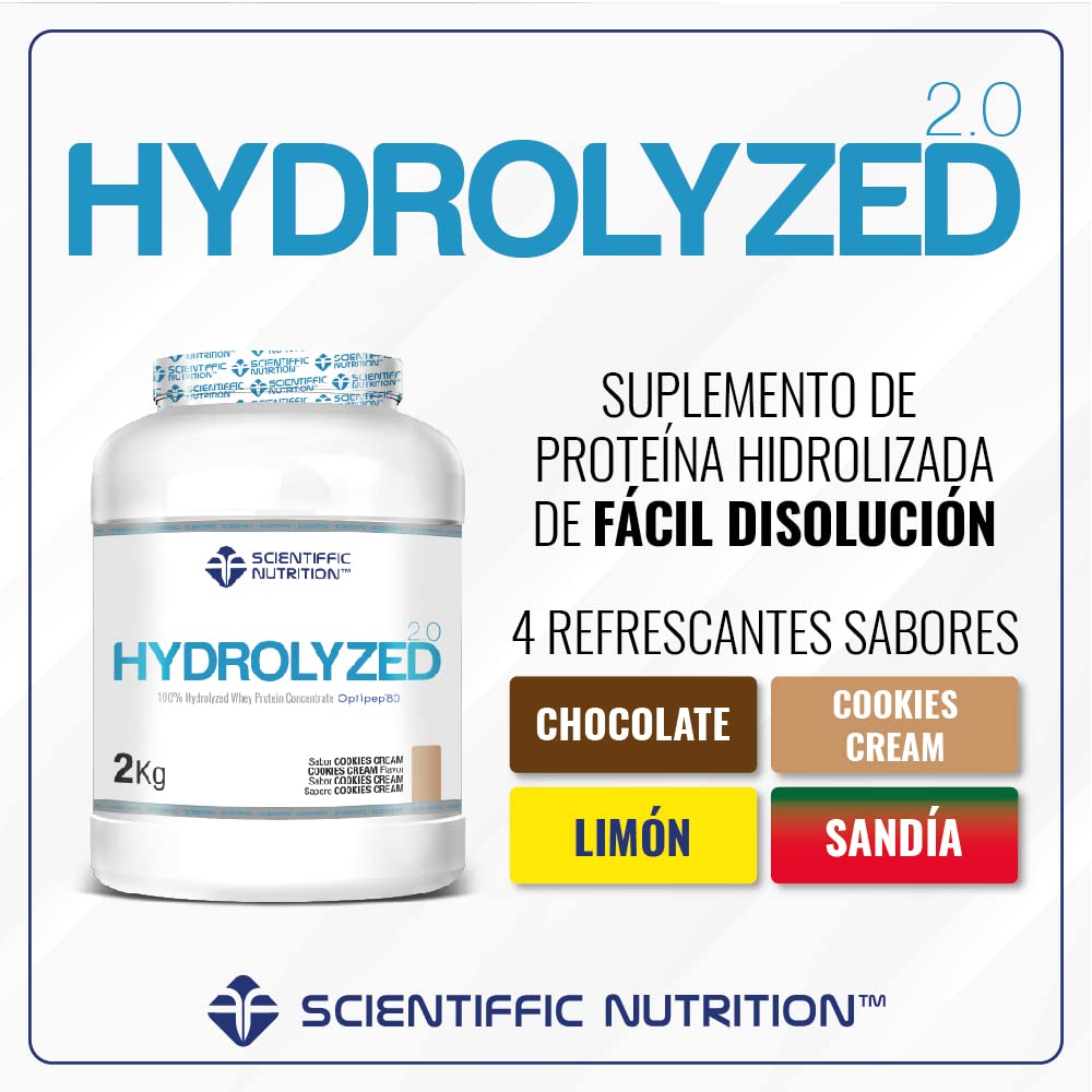 Scientiffic Nutrition - Hydrolyzed, Proteína de Suero de Leche Hidrolizada, Whey Protein en Polvo, Rápida Absorción y Fácil Digestión, Promueve el Crecimiento Muscular - Sabor Cookies, 2kg.