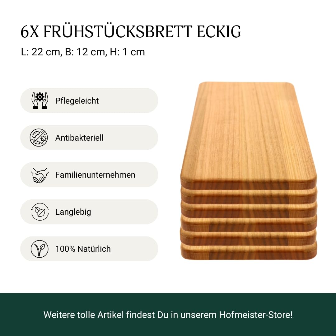 6x Frühstücksbrett Kirschholz 22 cm - 100% Handarbeit, stabiles Brotzeitbrett, Vesperbrettchen für die Stulle, Messer schonendes kleines Brettchen, Holzbrett, Brett Kirsche