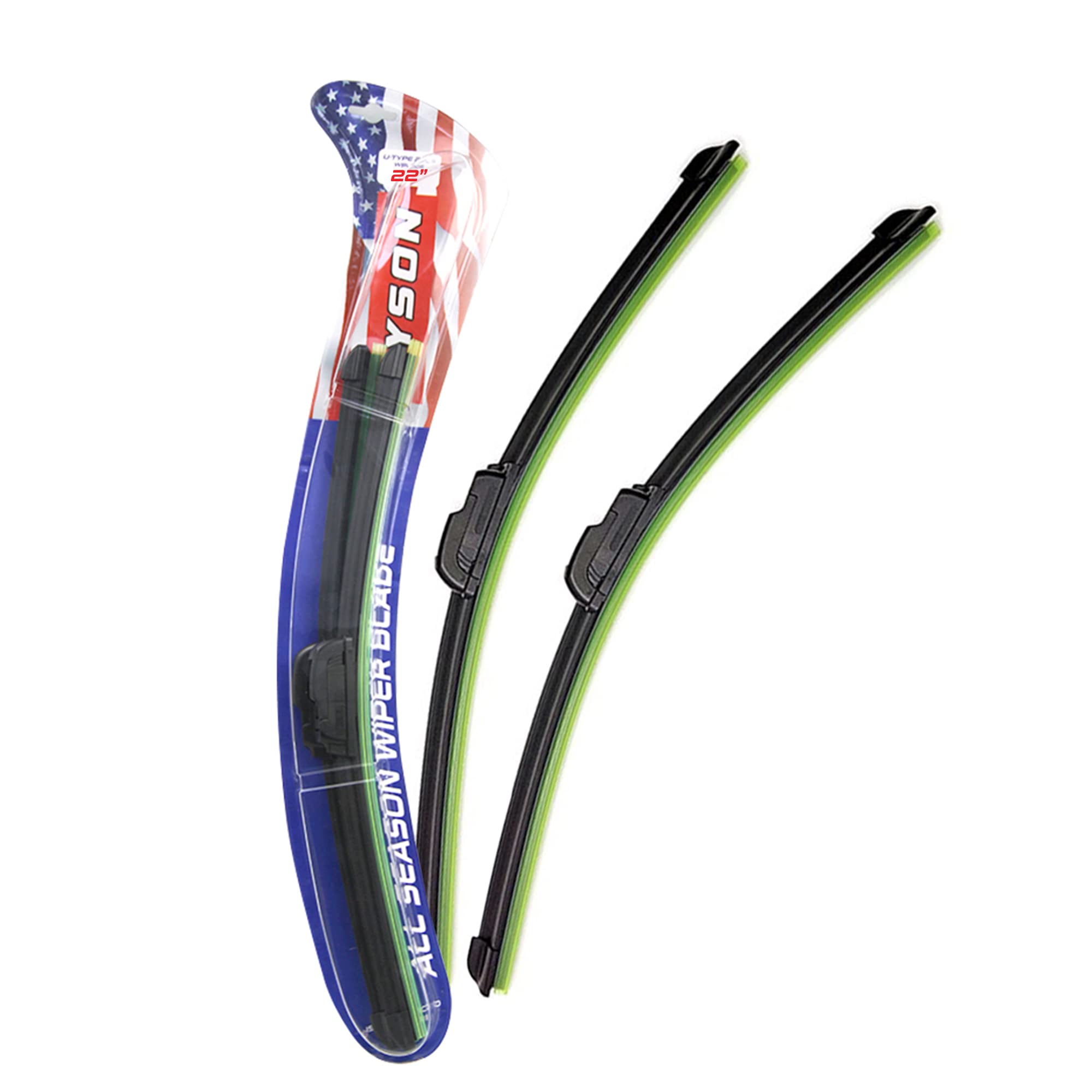 BYSON Wiper Blades,Premium All-Seasons Durable Stable And Quiet OEM Quality U Type Front Windshield Wipers(Set of 2) (22-Inches)