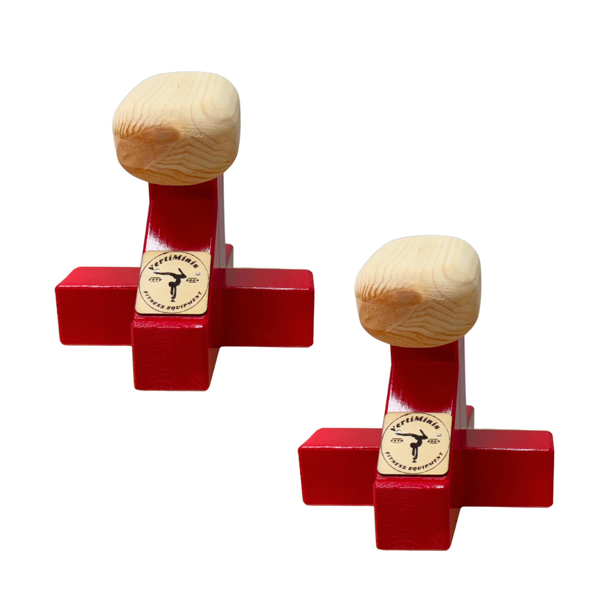 VertiMini Handstand Canes - Compact Travel Blocks for Gymnastics, Yoga & Calisthenics Equipment - Non-Slip, Wrist-Friendly, Solid Pine - Portable Parallettes for Balance & Strength (Cherry Red)