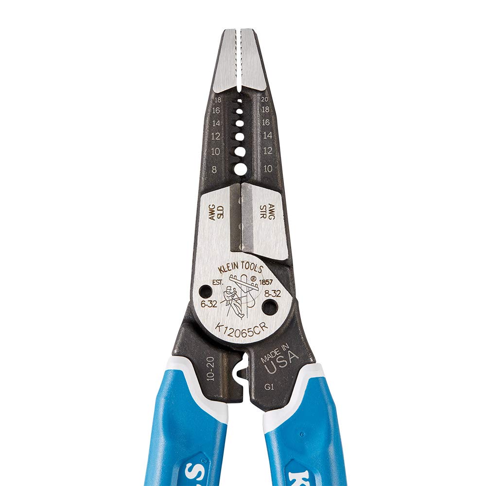 Klein Tools K12065CR narzędzie do ściągania izolacji/obcinarki, do cięcia, ściągania, zaciskania, skręcania (8-18 AWG solidne, 10-20 AWG)