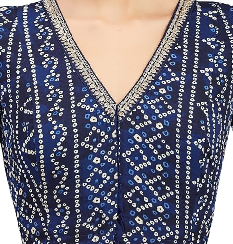 Image of Studio Shringaar Women's Cotton Bandhni Printed & Embroidered Saree Blouse With Elbow Length Sleeves