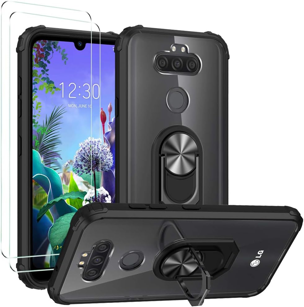 DagoRoo LG K31 Case, LG Aristo 5 with Tempered Glass Screen Protector [2 Pack] case, Aristo 5+/LG Phoenix 5/Fortune 3/LG K8X Clear Back Shell Shockproof Protective Case Cover with Kickstand (Black)