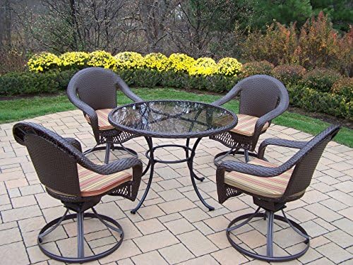 Oakland Living 5 Piece Elite Resin Wicker Swivel Dining Set, Coffee Wicker