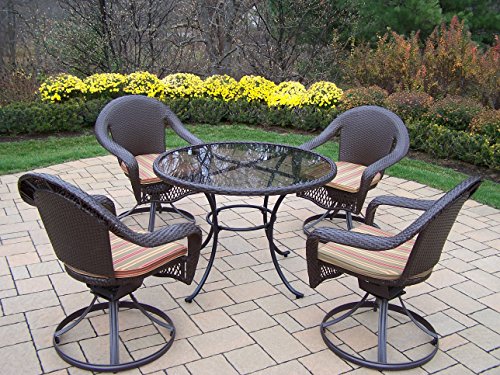 Oakland Living 5 Piece Elite Resin Wicker Swivel Dining Set, Coffee Wicker #TOP3