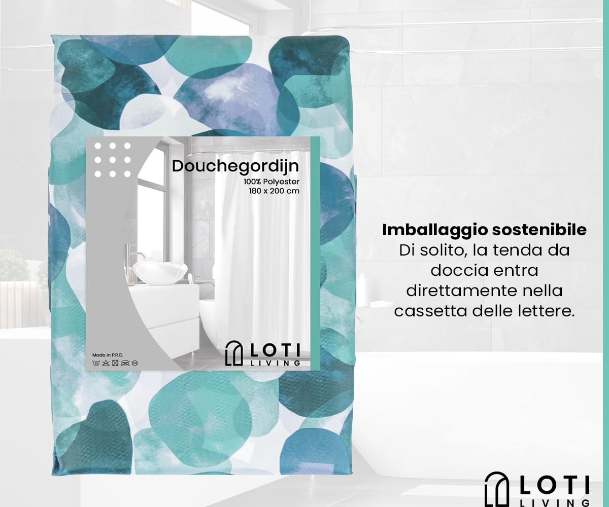 Tenda Doccia Geometrica Astratta 180x180 Cm - Poliestere Impermeabile Antimuffa Con 12 Ganci Inclusi - Decorazione Bagno