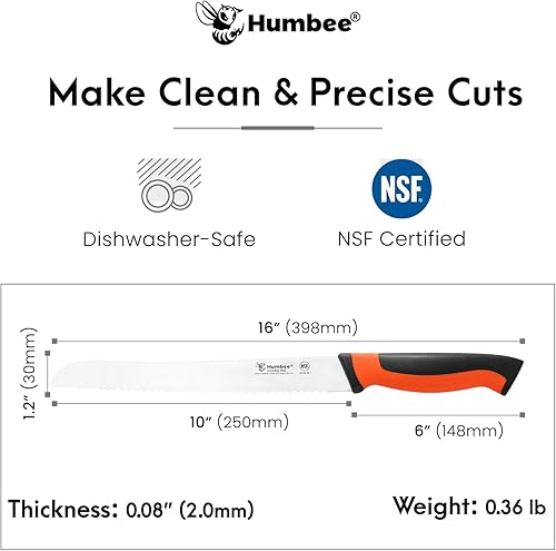 Miniatura 4 de Cuchillo de pan dentado de 10 pulgadas, cuchillo de hoja de acero inoxidable de alto carbono premium para pan con mango ergonómico, certificado NSF,