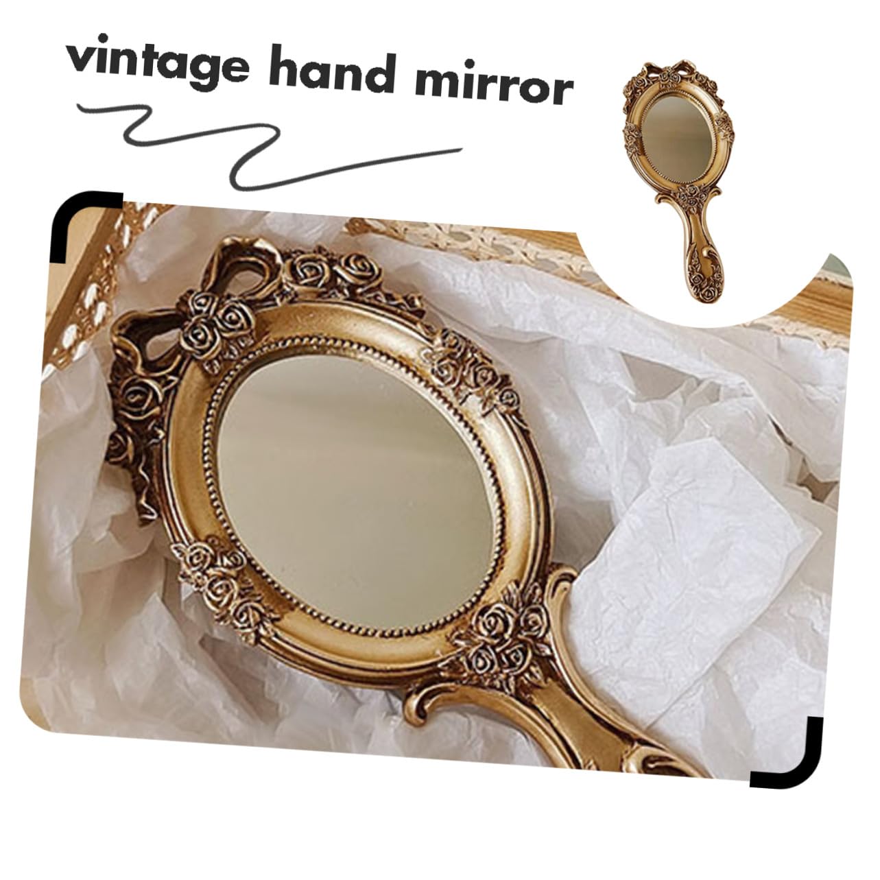 2 Stück Vintage Handspiegel Griff Tragbarer Kompakter Reise Make up Spiegel für Damen Filigraner Retro Handspiegel mit Floralem Design Leicht und Dekorativ Geschenk