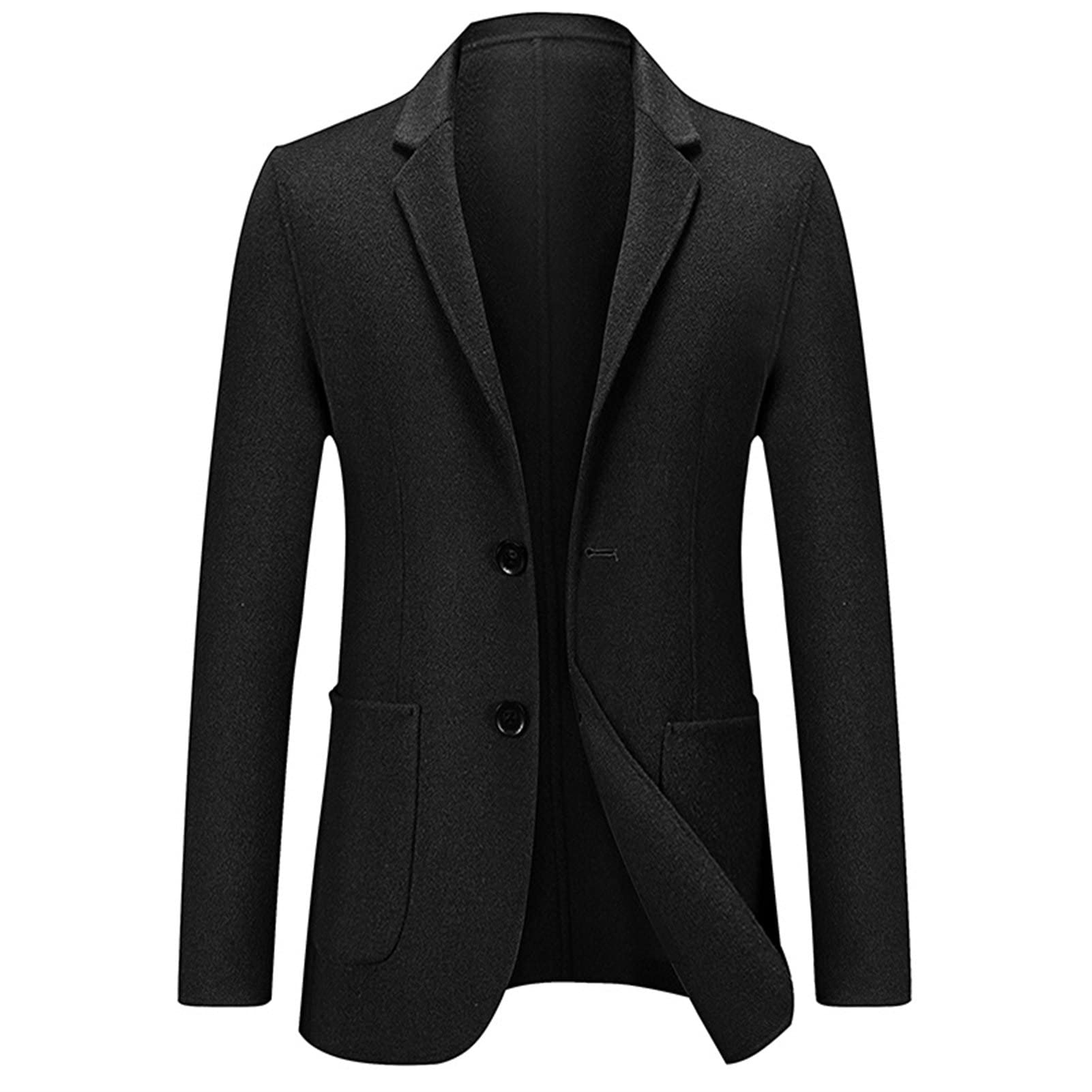 Men's Casual Wool Blend Sport Coat Vintage Slim Fit 2 Button Suit Jackets Lightweight Solid Blazer Overcoats (Black,XX-Large)