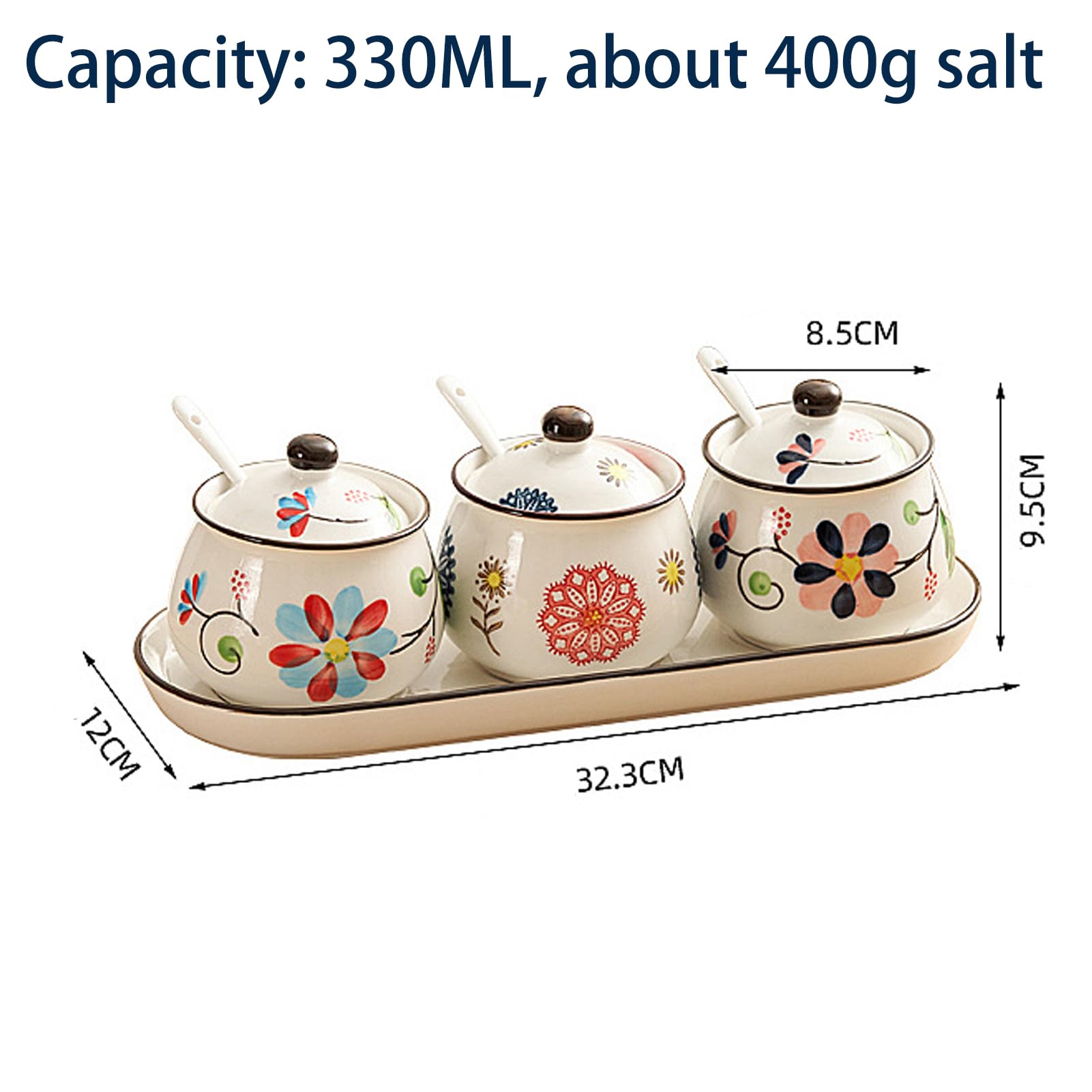 Lot de pots à épices en céramique avec plateau, peints à la main, ensemble de rangement de cuisine