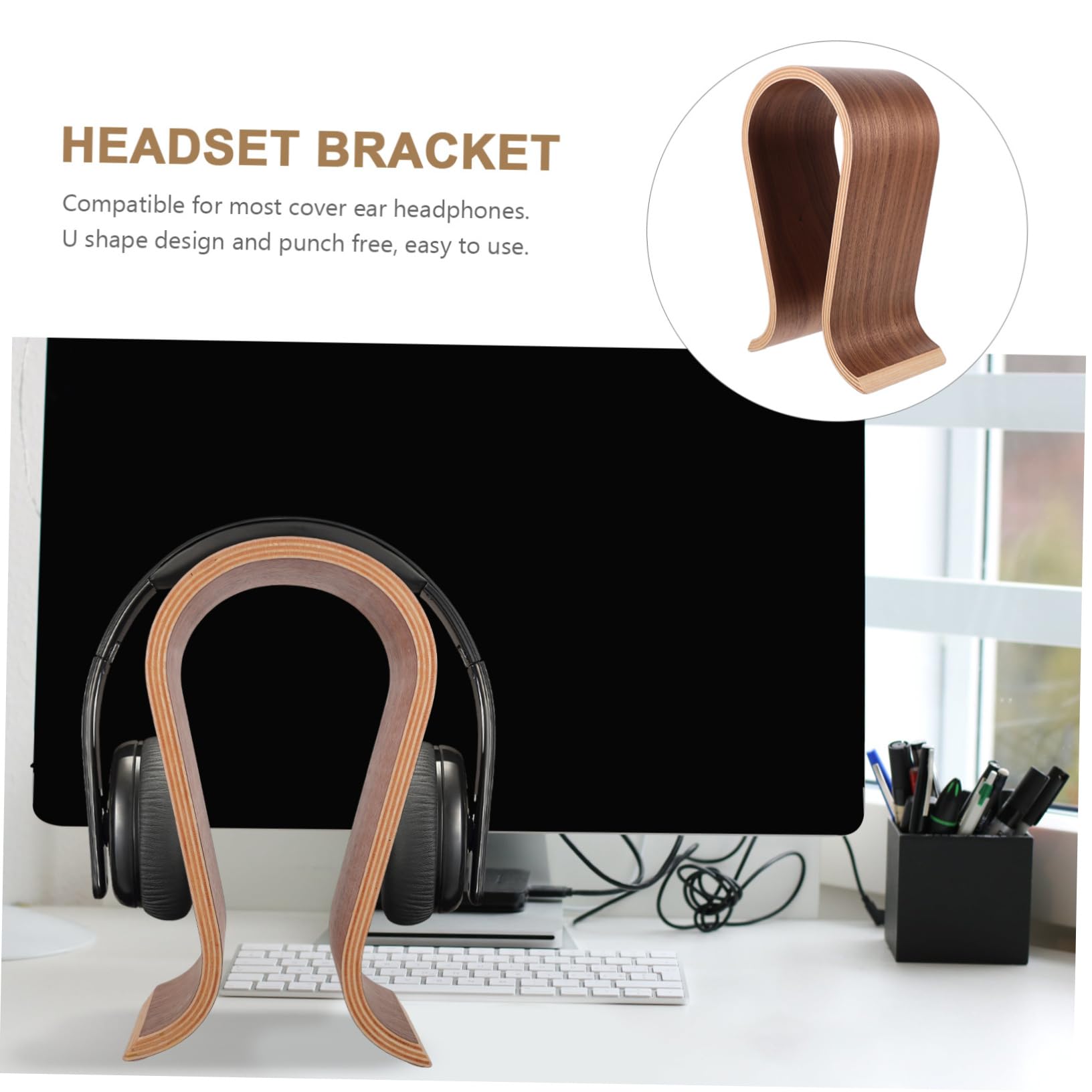 Soporte De Auriculares De Madera Natural Diseño u Estante para Auriculares para y Escuela Ahorrar y Organiza Escritorio