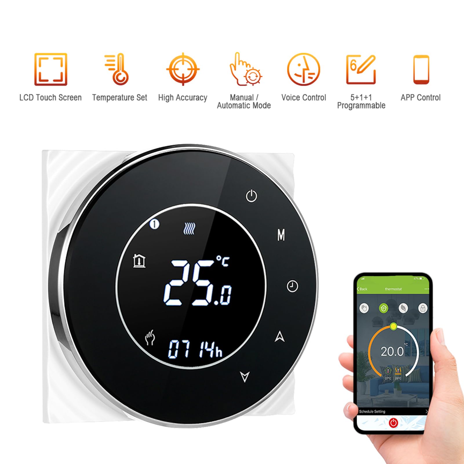 HUIOP 95-240V Wi-FI de Chauffage électrique programmable de température Contrôle de l'application vocale Rétro-éclairage LCD Thermoregulator de Chauffage électrique