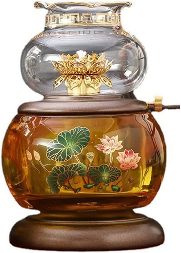 Decorative Lighting Oil Lamp Clear Glass Shade Kerosene Lamp Home Lighting Oil Lantern with Wicks Adjustable Switch Oil Lights Butter Lotus Buddha Front Light