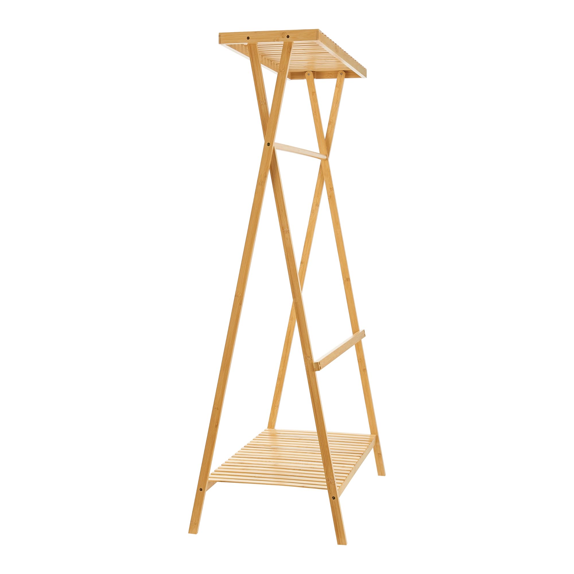 [en.casa] Stand Appendiabiti in Bambù Organizzatore Guardaroba con 2 Ripiani a Doghe e Barra Porta Abiti per Ingresso Camera da Letto 140 x 90 x 45 cm - Naturale