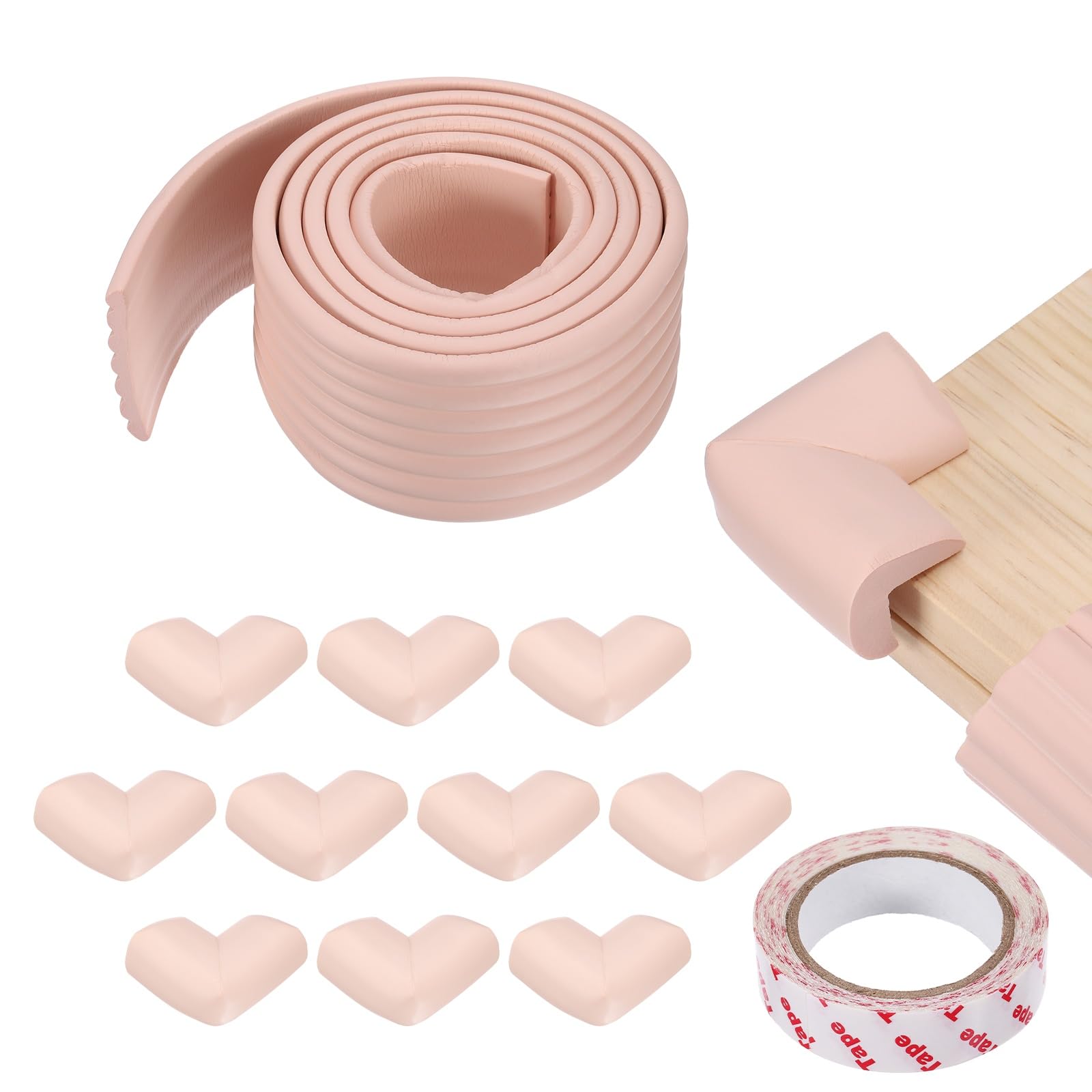 sourcing map 6.5 ft x 3.15 Inch Edge Corner Protector with 10 Corners Protectors for Furniture Table Corner Guard, Cabinet Door Bumper, Pink
