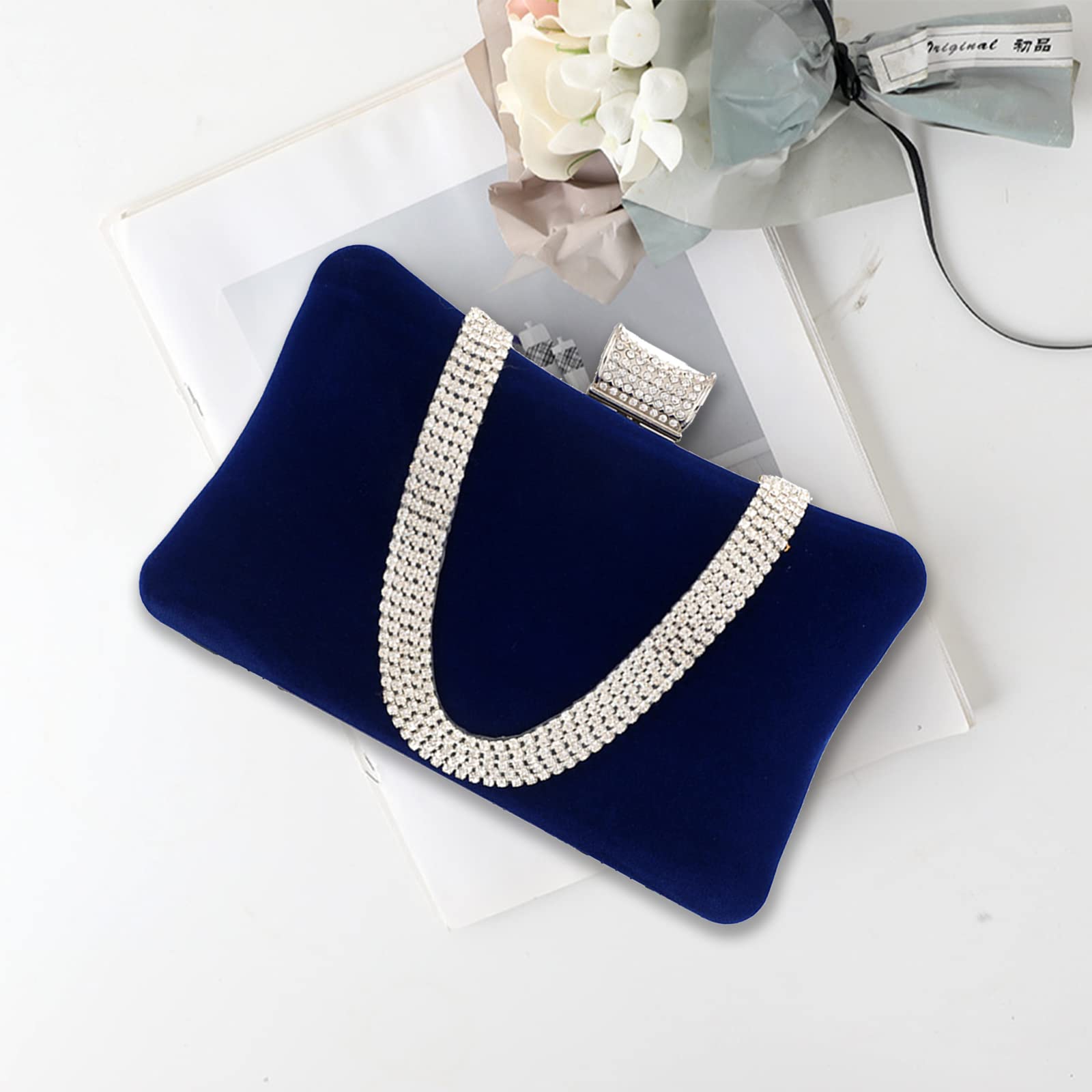 Bolso de Fiesta para Mujer Terciopelo Bolsa de Noche Diamantes de Imitación Clutch Bolso de Hombro Bolso de Boda Elegante Bolsos Bandolera para Fiesta de Graduación Banquete Boda Azul