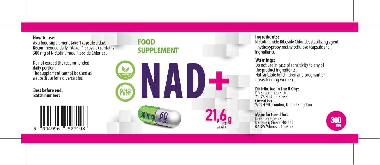 Hepatica NAD+ Nicotinammide Riboside 300 mg | 60 Capsule Vegane | Scorta 2 Mesi | Ingrediente Unico | GMP & laboratorio indipendente
