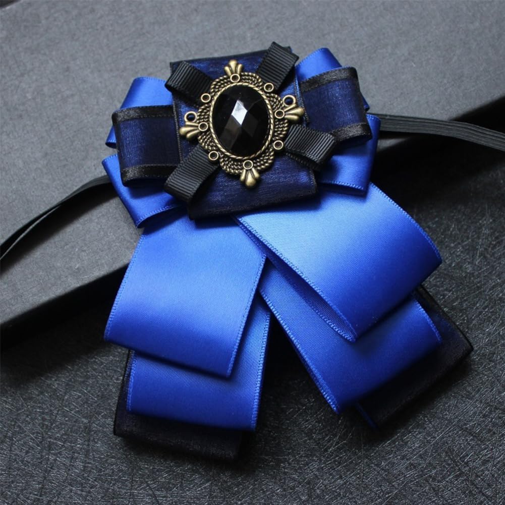 レトロ 英国スタイル プレタイド 調節可能 蝶ネクタイ ブローチ レディース メンズ ユニフォーム ネクタイ ボウノン サテン リボ