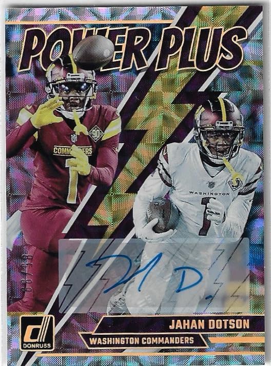 Jahan Dotson Autographed & Serial Numbered #85/99 Power Plus Auto Collectible Football Card - 2023 Panini Donruss Football Card #PP-10 (Commanders)