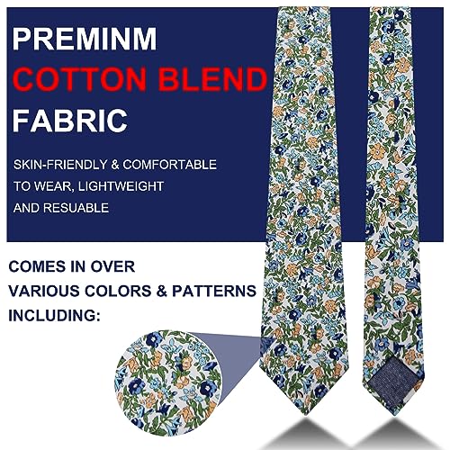Image of Mantieqingway Men's Skinny Tie, Cotton Floral Ties for Men Wedding Necktie for Groom, Groomsmen, Missions, Dances