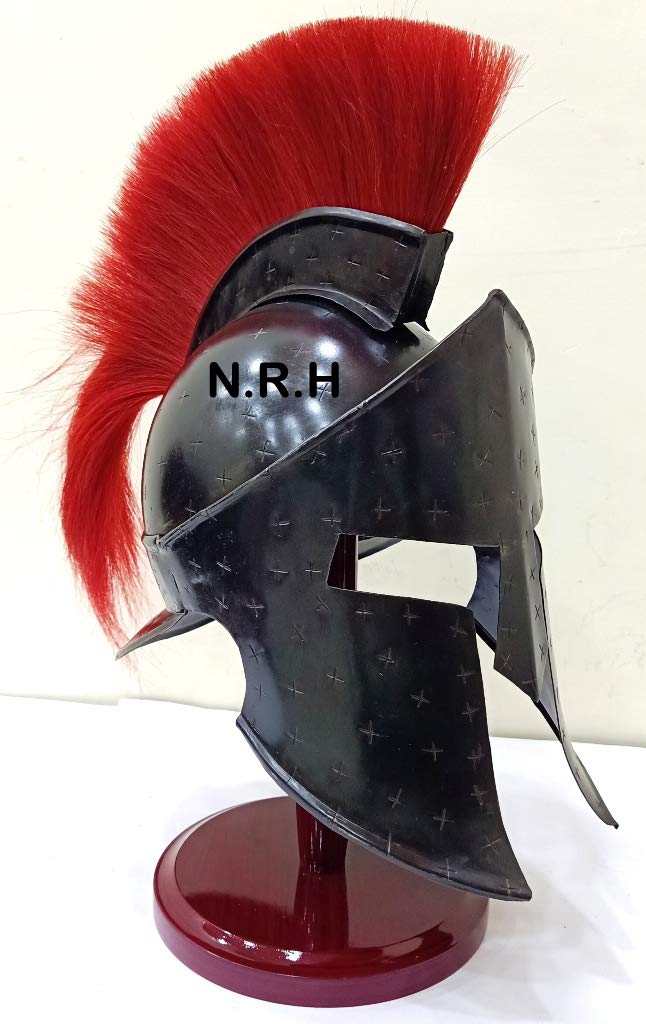 Nautical Replica Hub Medieval Greek Corinthian Helmet Roman Trojan Knight Spartan LARP Costume Black Halloween Helmet W/Stand