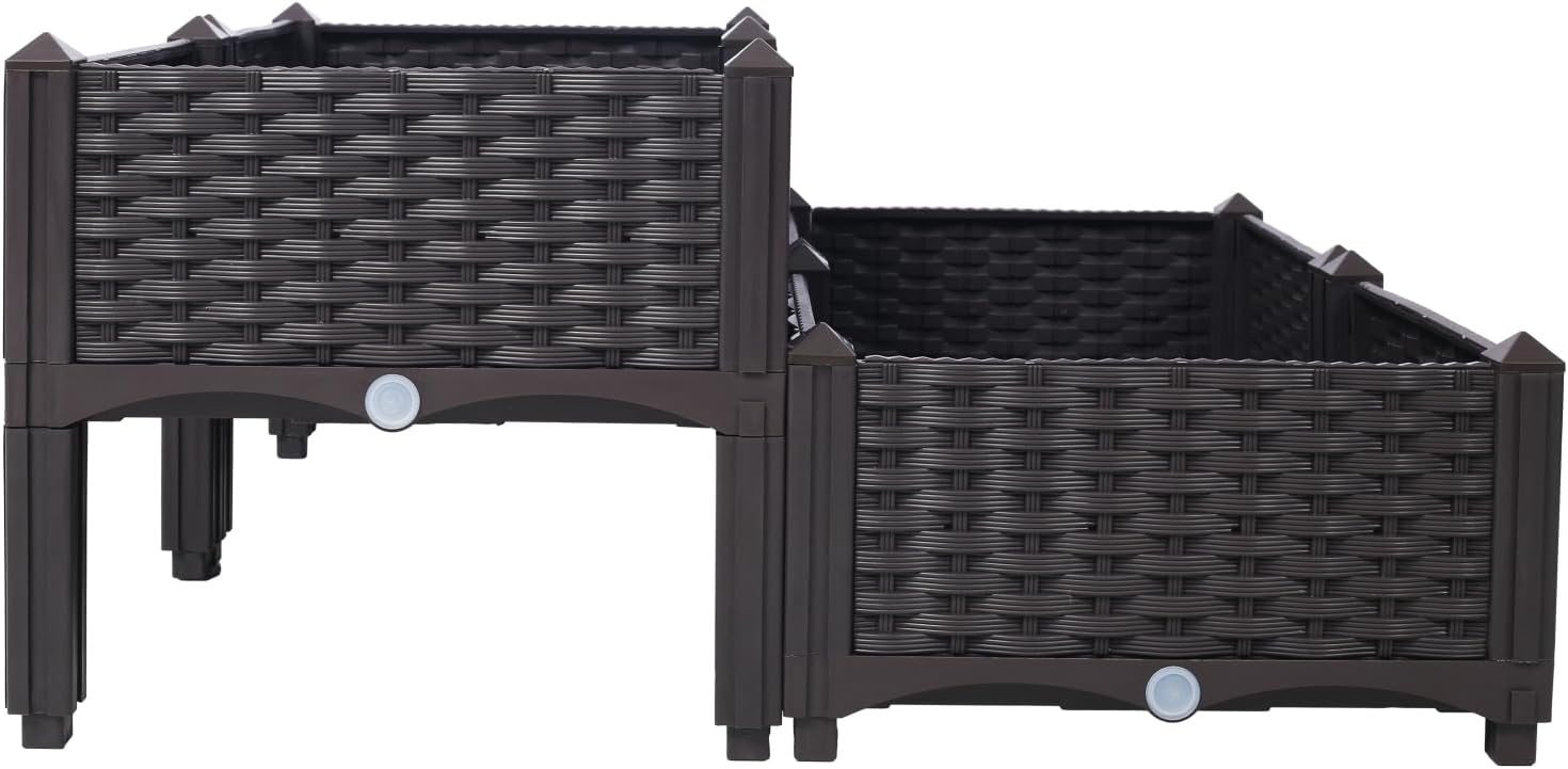 4 Piece Raised Garden Bed with Legs, Self-Watering Planter Box Raised Bed to Grow Flowers, Herbs & Vegetables, Brown