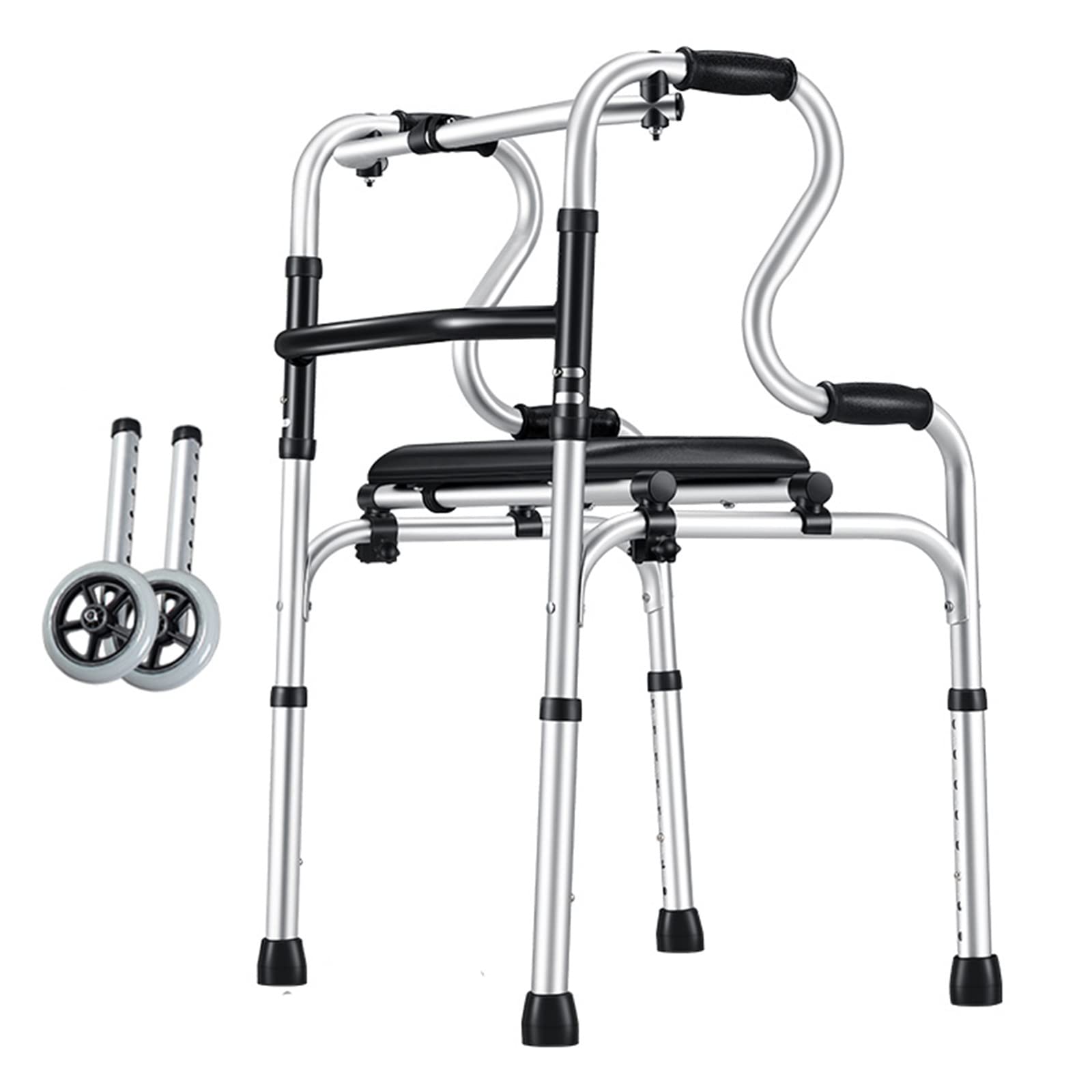 Składany Chodzik Typu Rollator, Chodziki Składane, Standardowy, Z Odpinanym Skórzanym Siedziskiem I Podwójnymi Podłokietnikami, Lekki, Przenośny Chodzik Ułatwia,