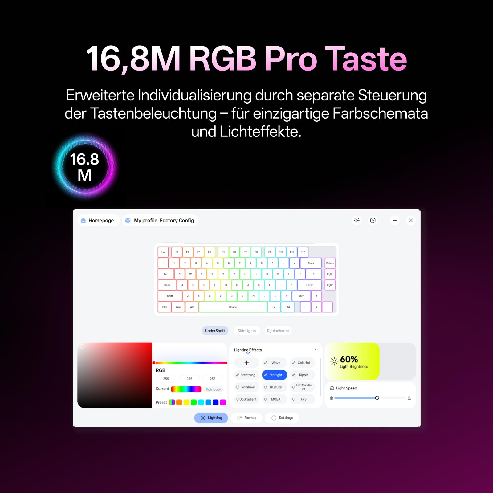 Rapoo V700DIY-75 Kabellose Mechanische Gaming Tastatur, BT 5.0/2,4 GHz/Kabel, Hot-Swap-fähige individuelle, Speed-Silver-Linearschalter, 16,8M Per-Key-RGB, Gasket-Mount, Full NKRO Anti-Ghosting - 5