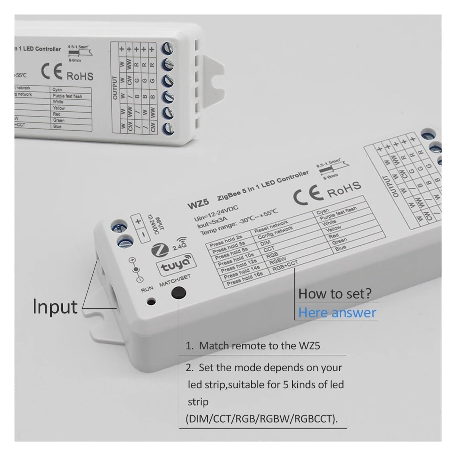 Tuya Zigbee DC 12 V 24 V 15A 5 w 1 RGB CCT RGBW kontroler taśmy świetlnej RF 2.4G WiFi, WZ5 Smart Home (tylko RT10 zdalny)