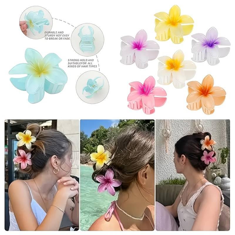 Image of Cerrito 9 Pcs Colorful Flower Hair Claw Clips for Women & Girls, Gradient Lily Design in Multiple Sizes, Strong Hold, Cute & Stylish Hair Accessories for Daily Use, Travel & Gifting,Plastic, Multicolor