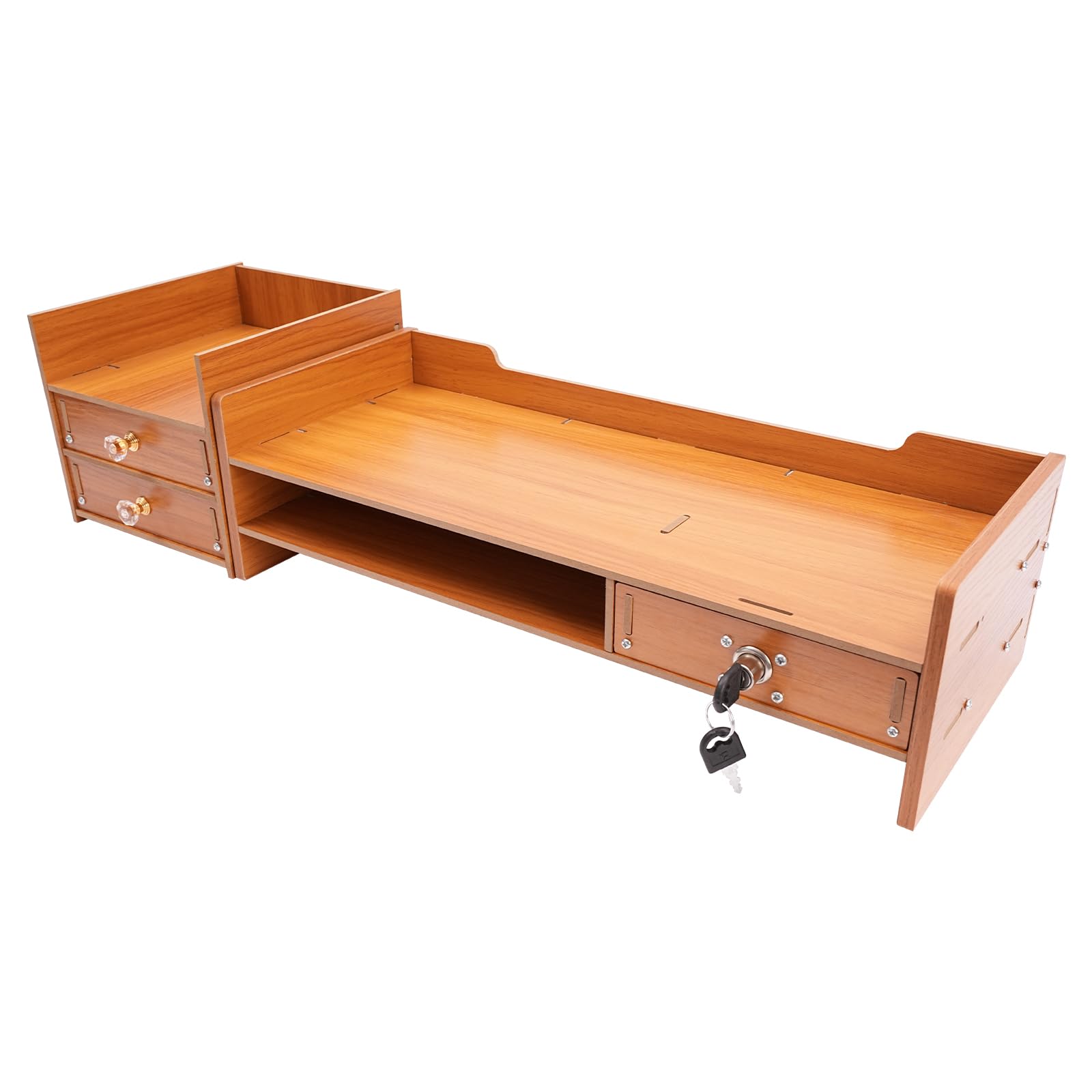 Supporto per monitor in legno, 3 cassetti, 52,5 x 21 x 6 cm, portata totale 5 kg, per computer portatile/fax, organizer da scrivania