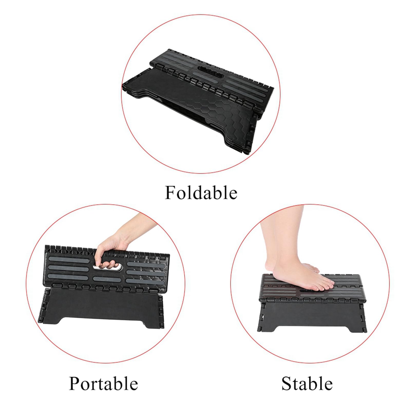 Sgabello multiuso pieghevole antiscivolo in plastica nera per cucina e bagno, ideale per donne incinte e anziani, dimensioni 38 x 21,5 x 13 cm