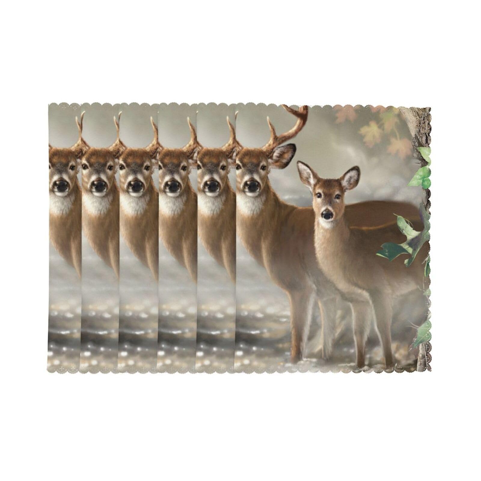 6 PCS Heat Resistant Placemat 45x30 CM, Camouflage Deer Printed Non-Slip Place Mats for Kitchen Dining Table Indoor Outdoor