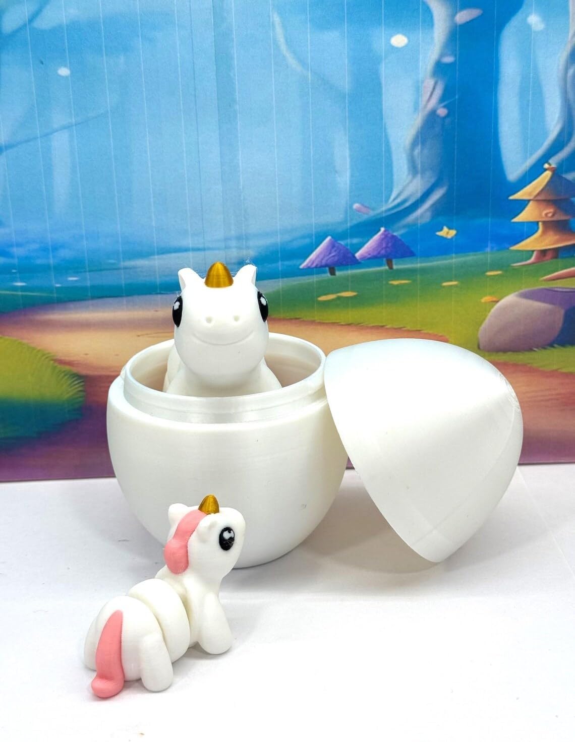 3D Printed Unicorn with Egg, 2 pcs Articulated Pink and White Unicorn, Fidget Mini Animal Gift Idea