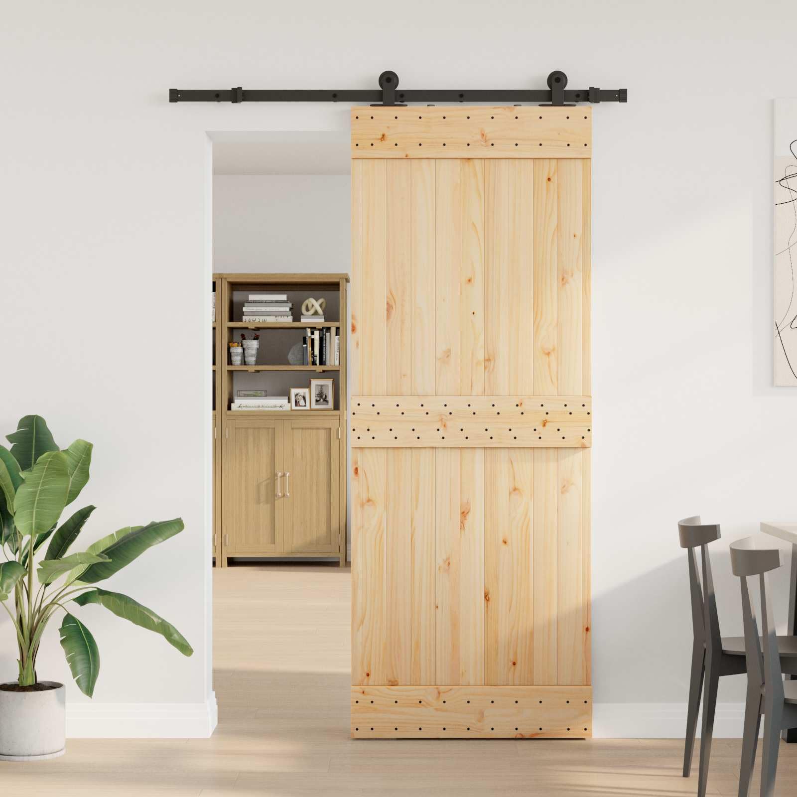 NARVIK - Porta scorrevole in legno di pino massiccio e acciaio, 80 x 210 cm, per arredamento abitativo