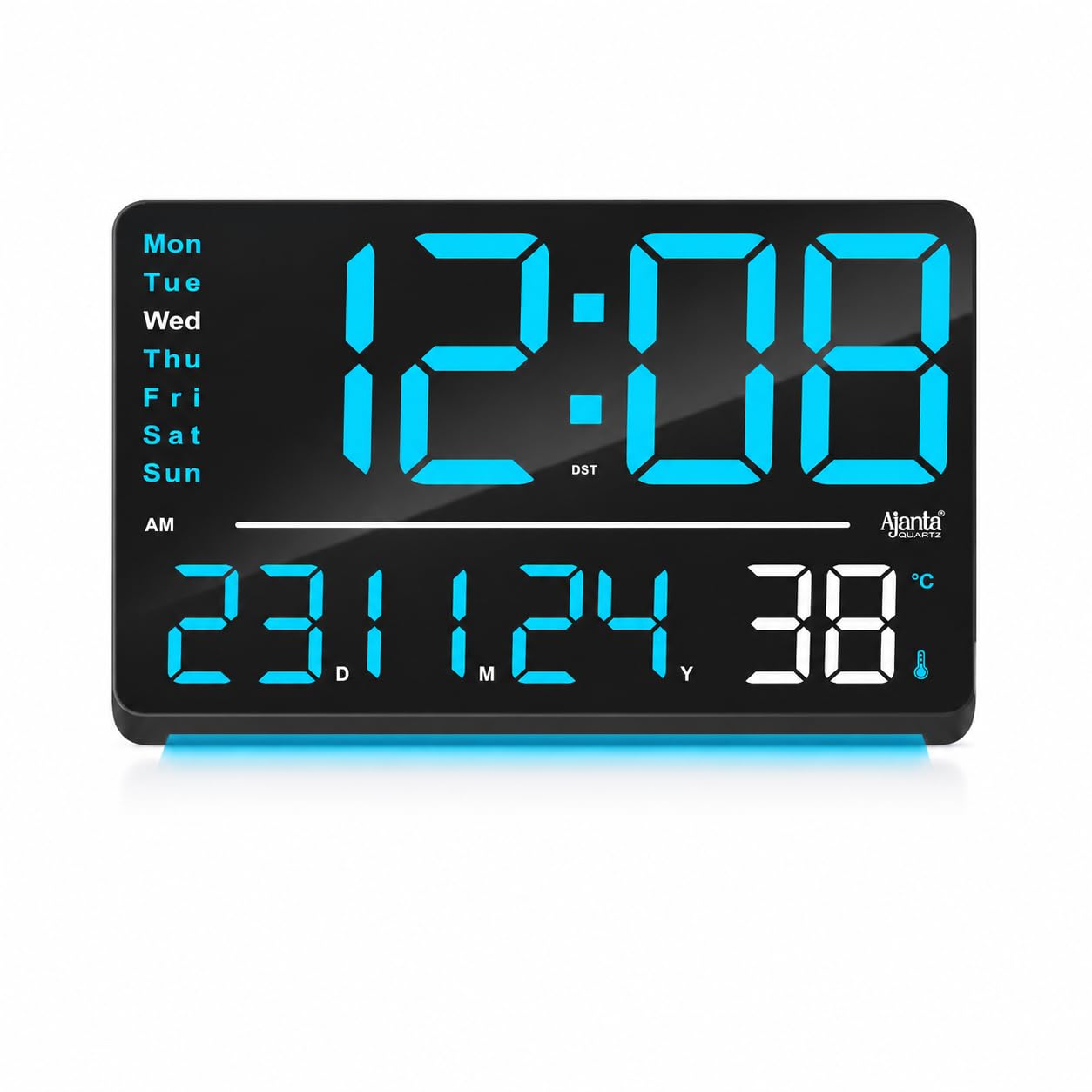 Ajanta Digital Wall Clock with RGB Night Light, Temperature, Calendar and 12/24H Format (Blue, 33 x 22 cm)-image-49