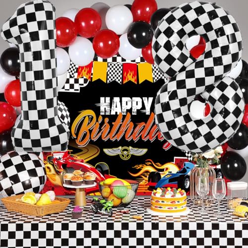 Image of TONIFUL 40 Inch Large Checkered Number 1 Balloon 1st Birthday Decorations