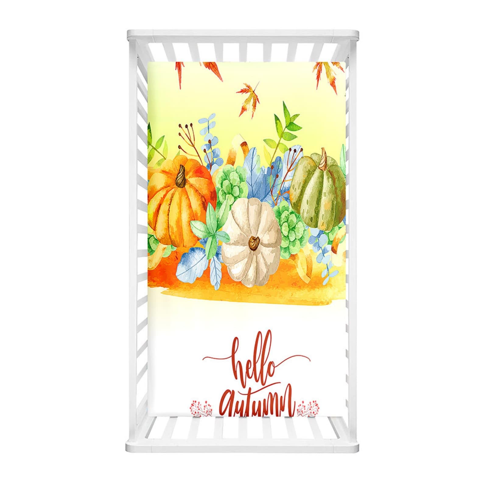 Odot Cot Bed Fitted Sheet, Moses Basket Fitted Sheet Thanksgiving Pumpkin Soft Durable Microfibre Crib Bedsheets Bassinet Bedsheet Mattress Protector for Kids Boy Girl (Autumn,51x85cm)
