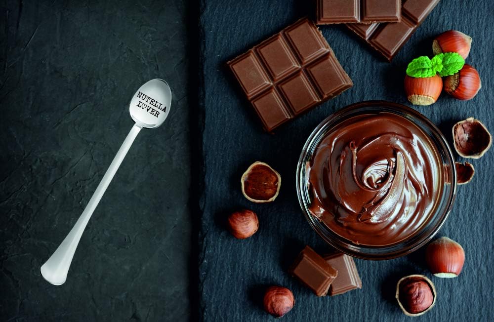 Buy 1 get 1 Engraved Spoon Nutella Lover by Weenca – Sturdy Long Handle Spoon – Simple and Elegant with a Mirror Finish – Long Lasting Inscription – Hard to Bend