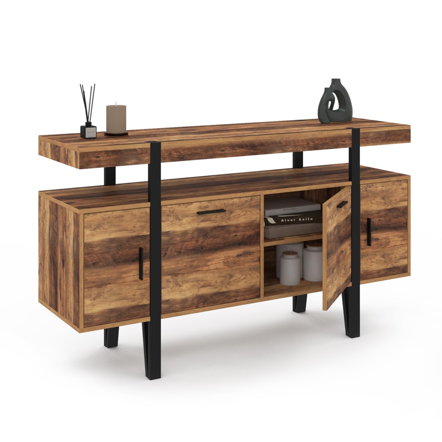 IDMarket Austria - Aparador (140 cm, 4 puertas, patas de alfiler
